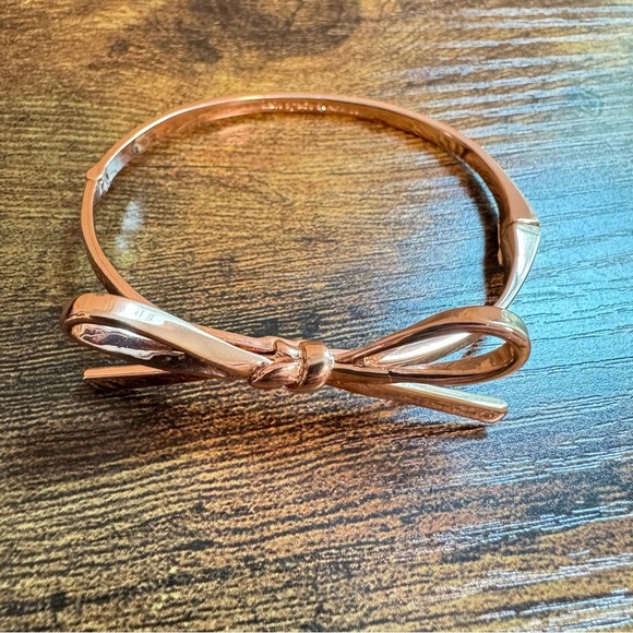 Kate Spade Rose Gold Plated Skinny Mini Bow Bangle - Picture 2 of 5